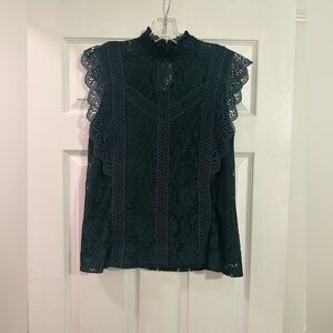 Cable & Gauge Dark Green Lace Blouse